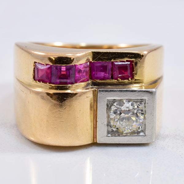 Diamond and Ruby Square Ring | 0.32 ct SZ 5.75 |
