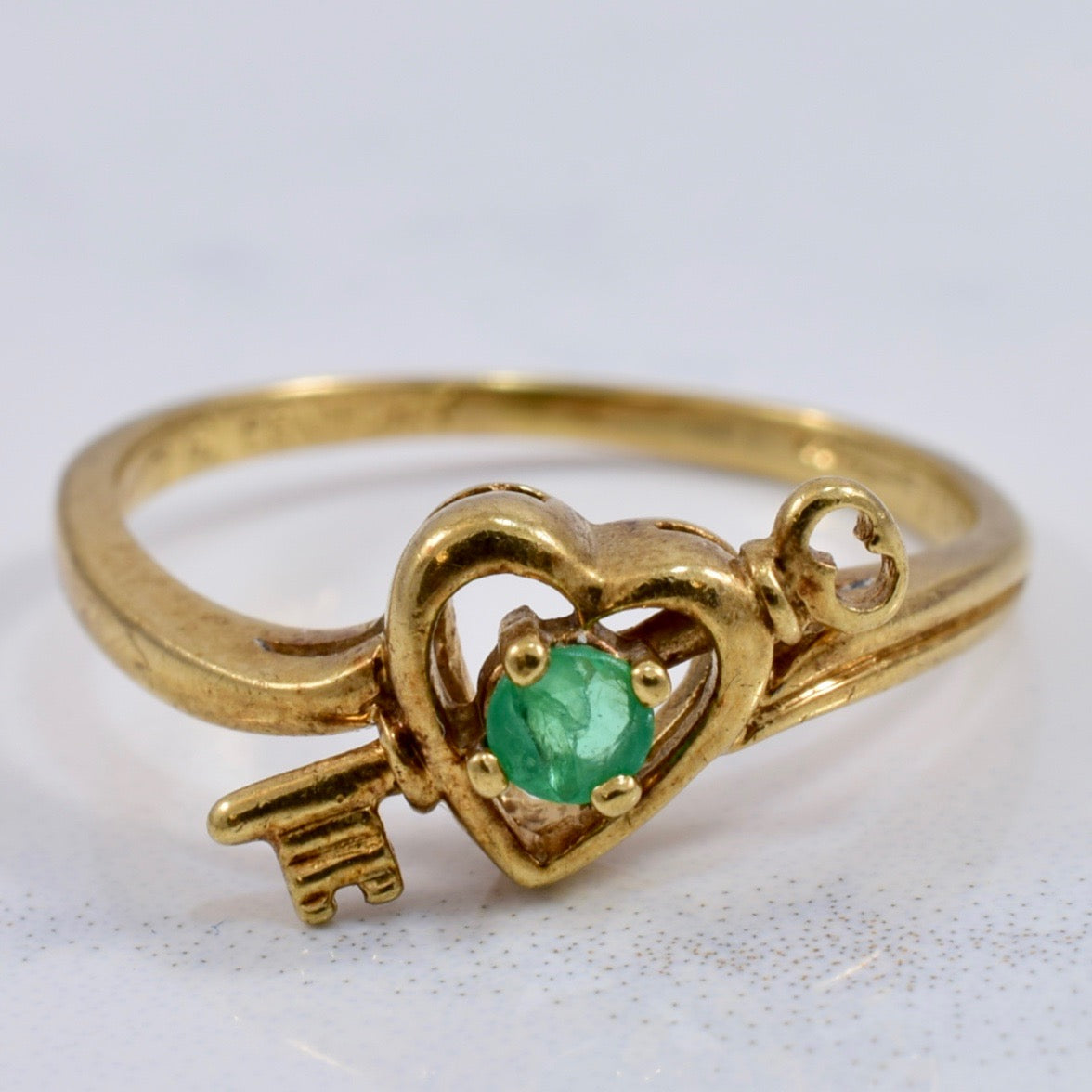 Key To My Heart Ring with Emerald | 0.06 ct SZ 4.5 |