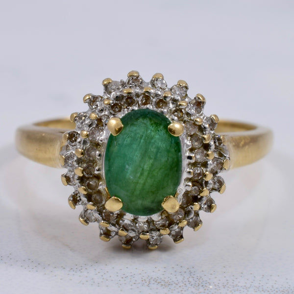 Prong Set Emerald Ring with Diamond Cluster | 0.22 ctw SZ 6.5 |