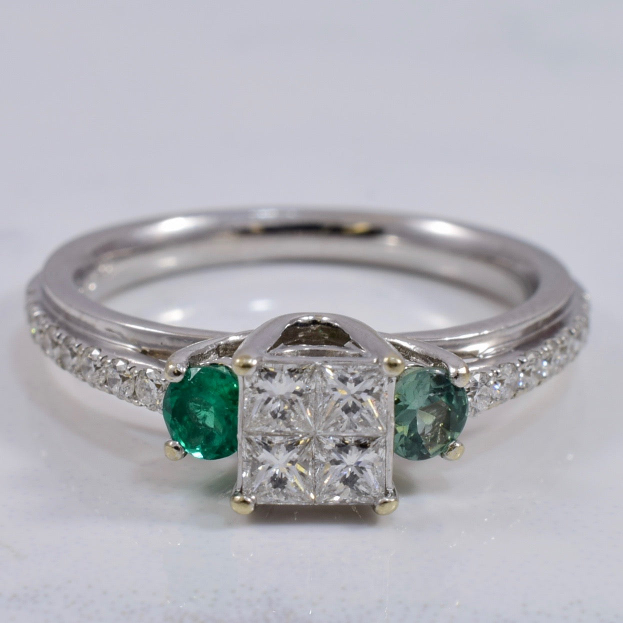 Diamond Engagement Ring with Accent Emerald and Chrysoberyl | 0.47 ctw SZ 6.25 |