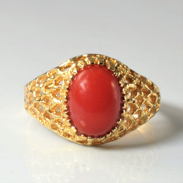 1960s Cabochon Coral Ring | 1.50ct | SZ 6 |