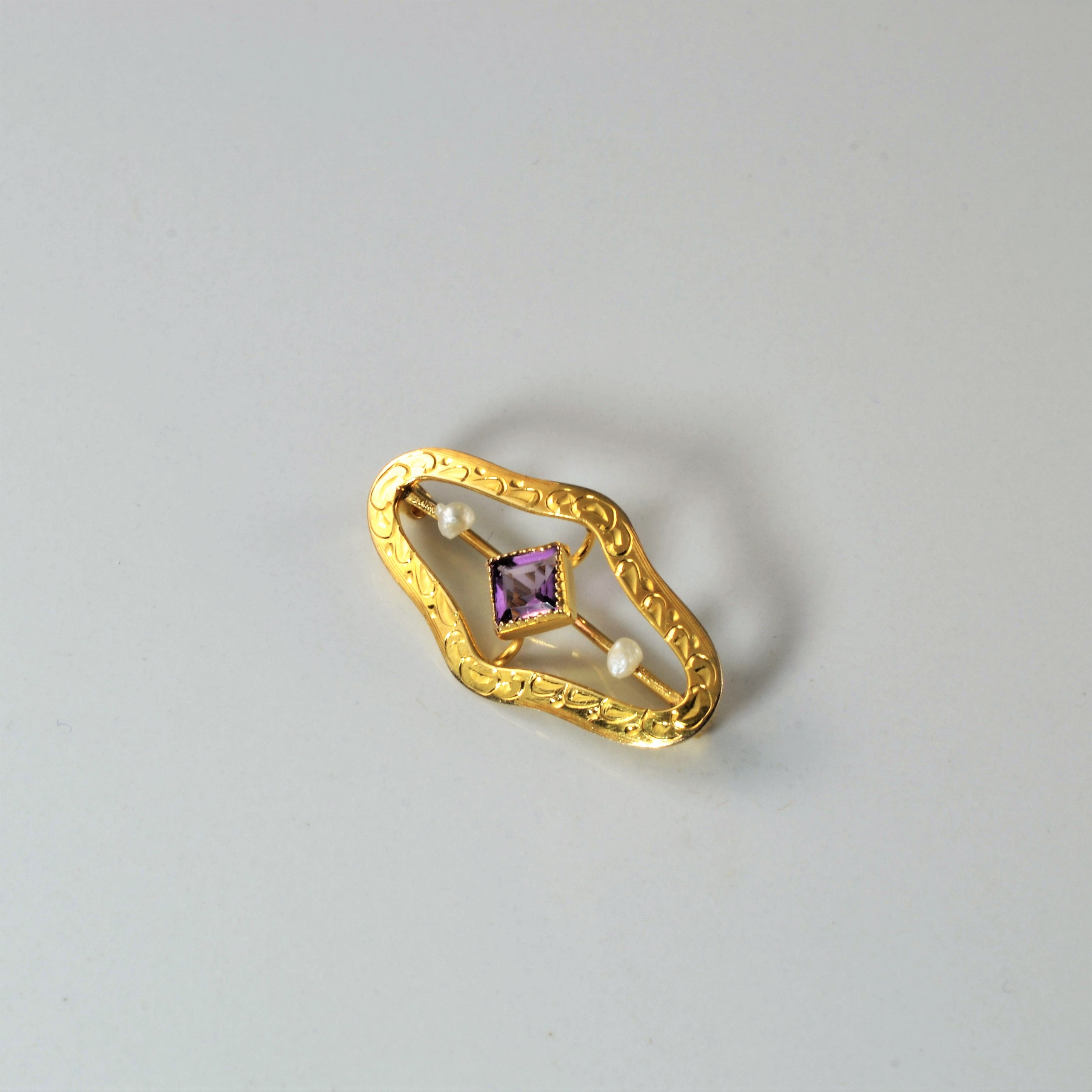 Mid Century Amethyst & Pearl Brooch | 0.22ct |