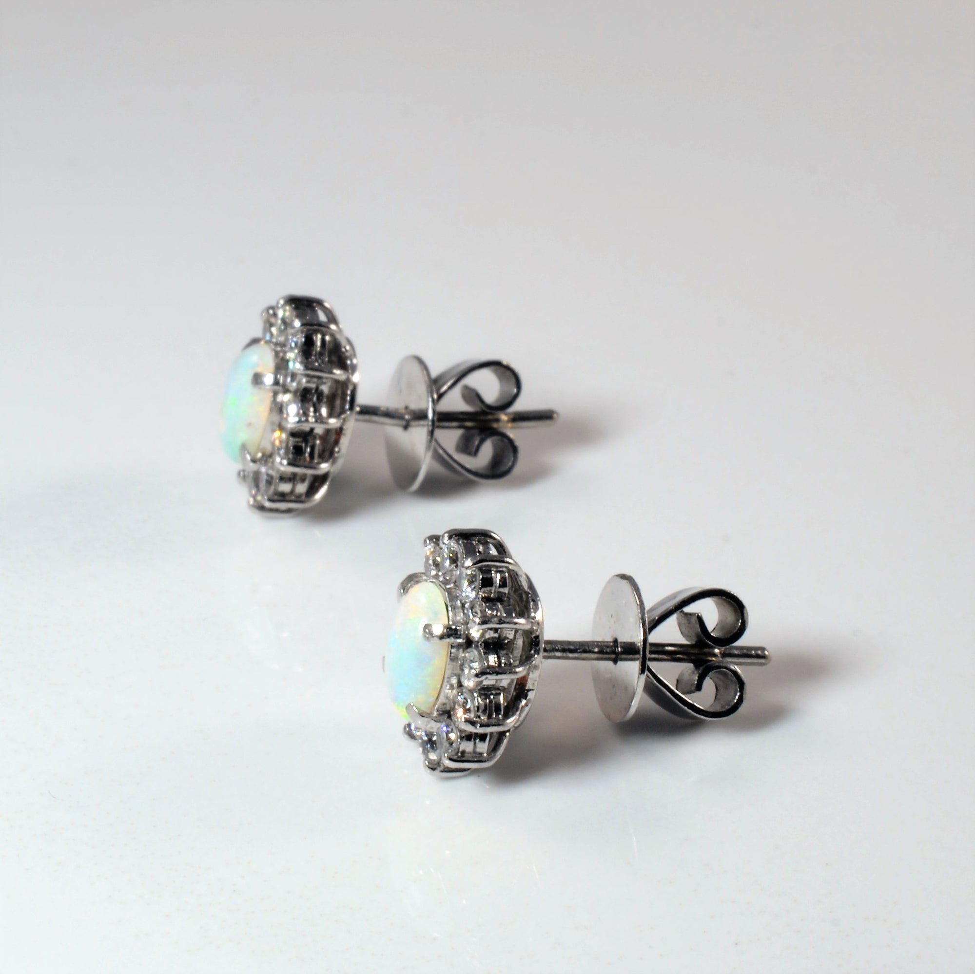 Opal & Halo Diamond Stud Earrings | 1.00ctw, 0.50ctw |