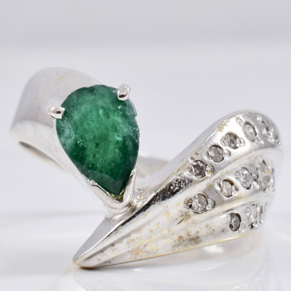 Bypass Pear Cut Emerald & Diamond Ring | 0.15ctw, 0.80 ct | SZ 9.75 |