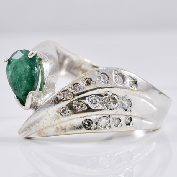 Bypass Pear Cut Emerald & Diamond Ring | 0.15ctw, 0.80 ct | SZ 9.75 |
