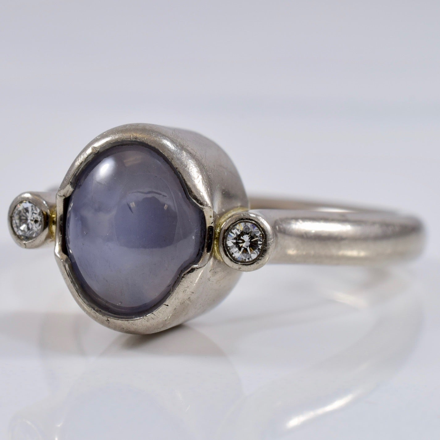 Bezel Set Star Sapphire Ring with Accent Diamonds | 0.08 ctw SZ 5.5 |