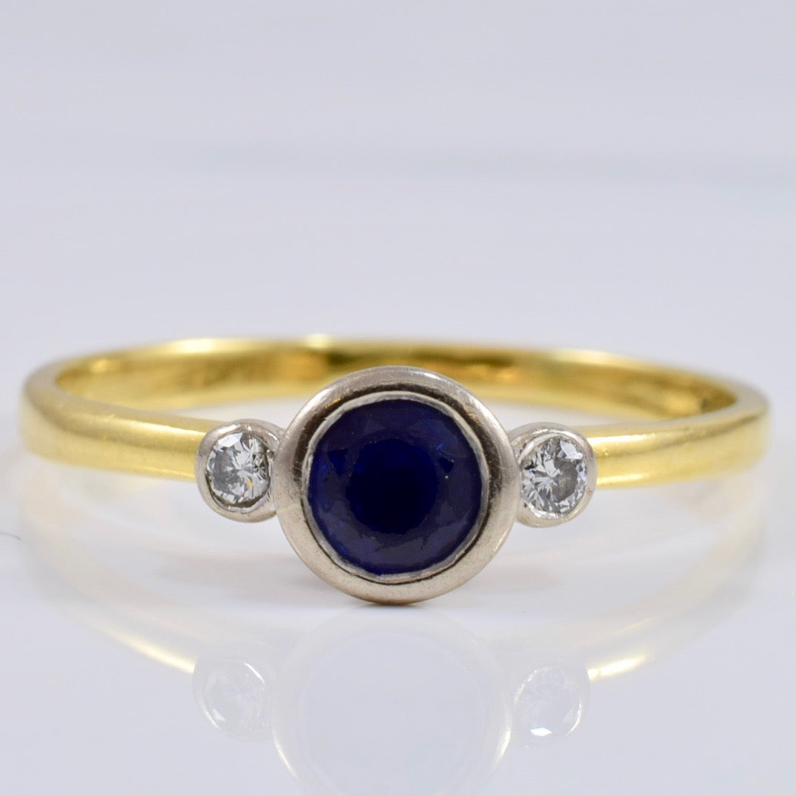 Bezel Set Sapphire Ring with Accent Diamonds | 0.06 ctw SZ 9.75 |