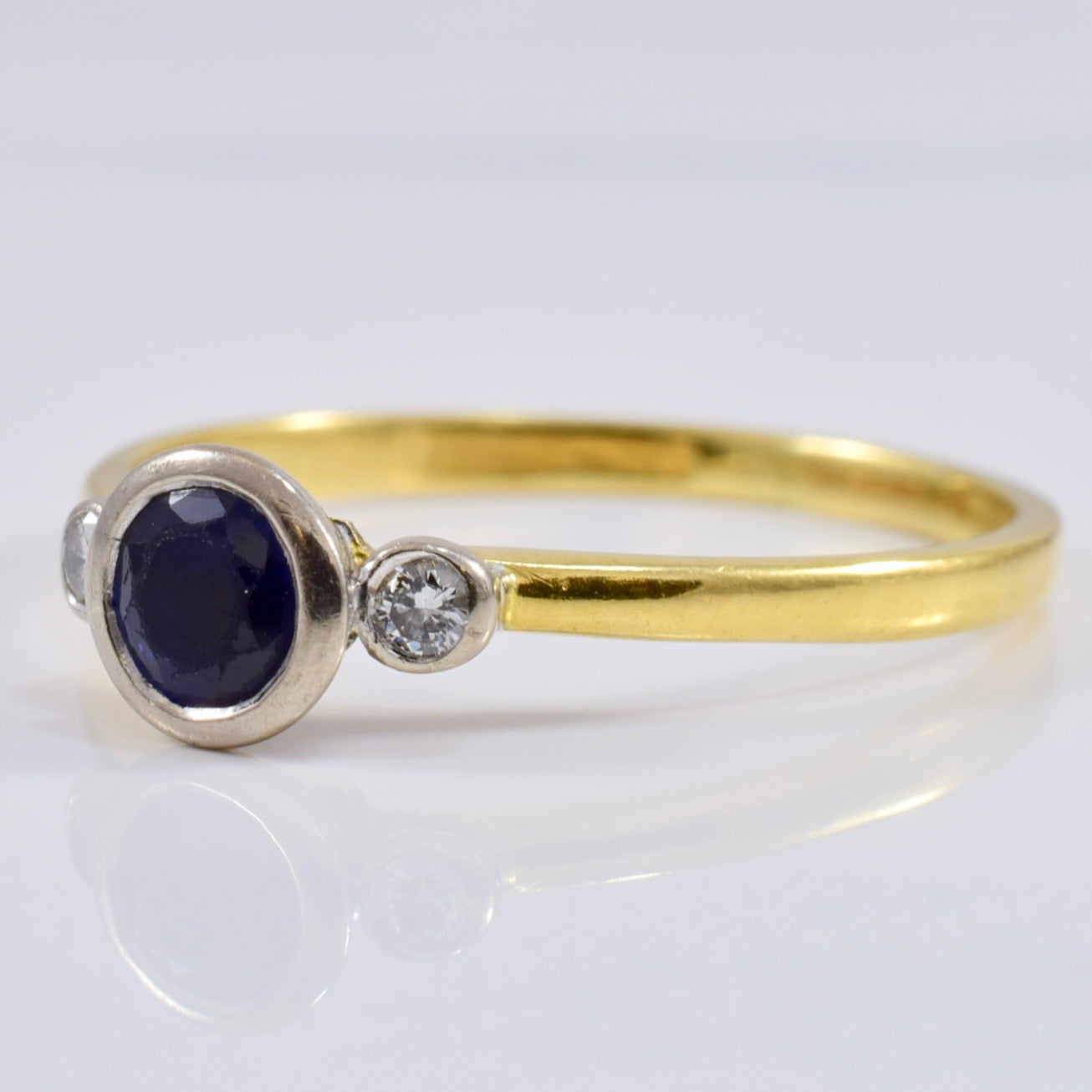 Bezel Set Sapphire Ring with Accent Diamonds | 0.06 ctw SZ 9.75 |