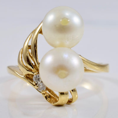 Pearl and Diamond By Pass Ring | 0.03 ctw SZ 5.75 |