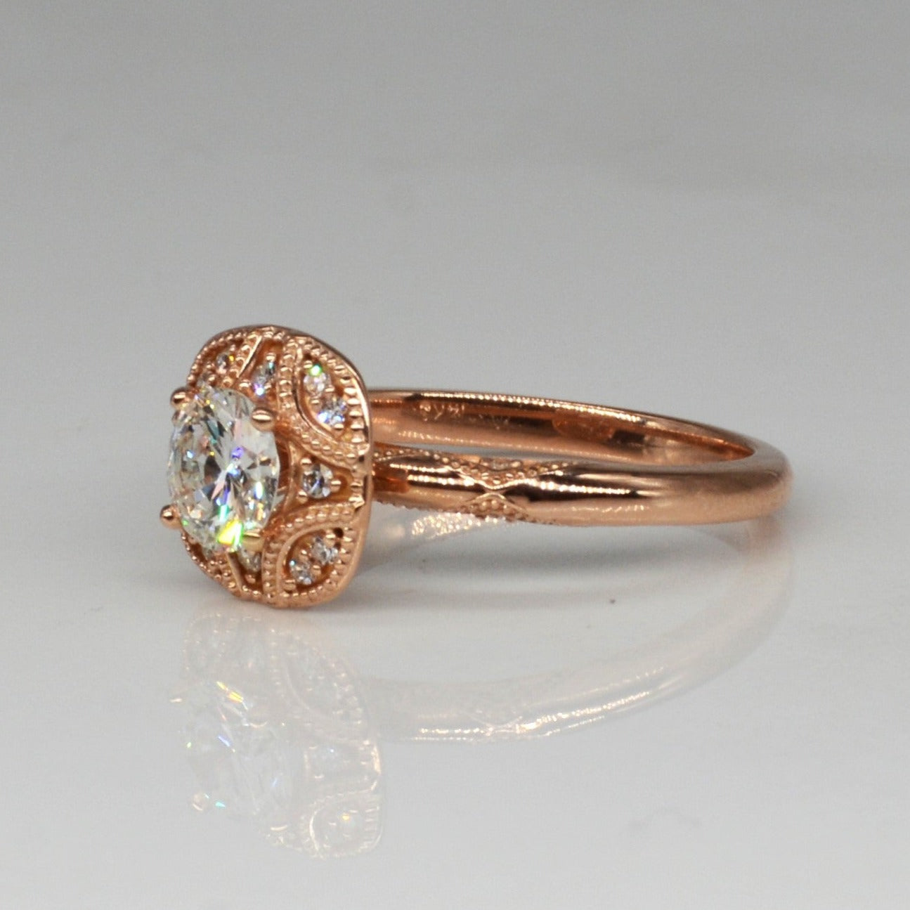 Bespoke' Art Deco Inspired Rose Gold Engagement Ring | 0.83ctw | SZ 7.25 |