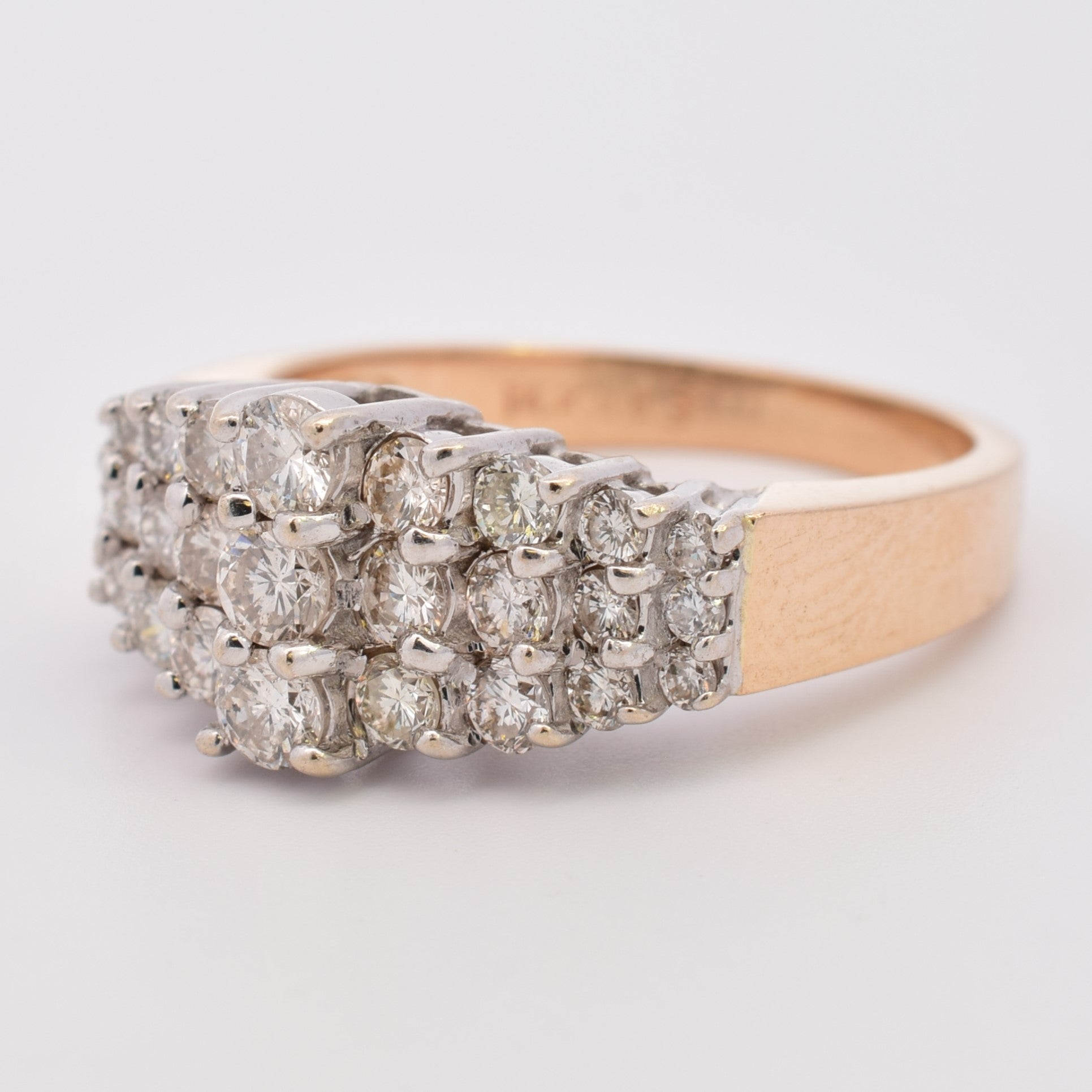 Bague triple rangée de diamants dégradés | 0,60 ct au total | Taille 6,5 | 