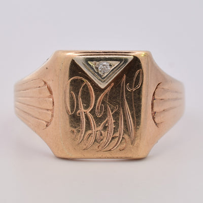 1930s Initial 'BJN' Diamond Signet Ring | 0.01ct | SZ 11.5 |