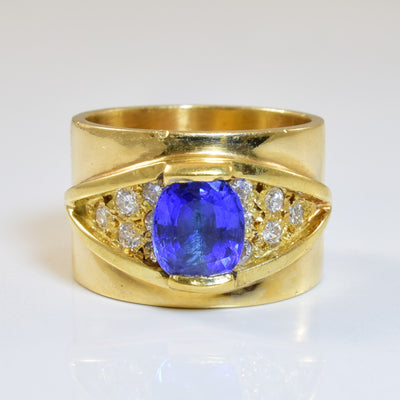 Tanzanite & Diamond Eye Cigar Band | 1.30ct, 0.30ctw | SZ 4.75 |