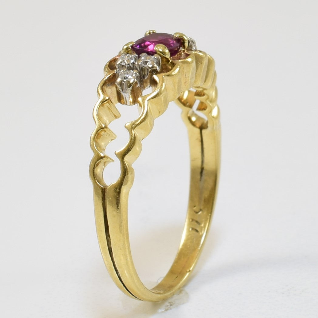 Scalloped Ruby & Diamond Ring | 0.27ct, 0.06ctw | SZ 6.5 |