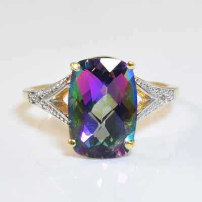 Mystic Topaz & Diamond Split Shank Ring | 4.75ct, 0.01ctw | SZ 8.5 |