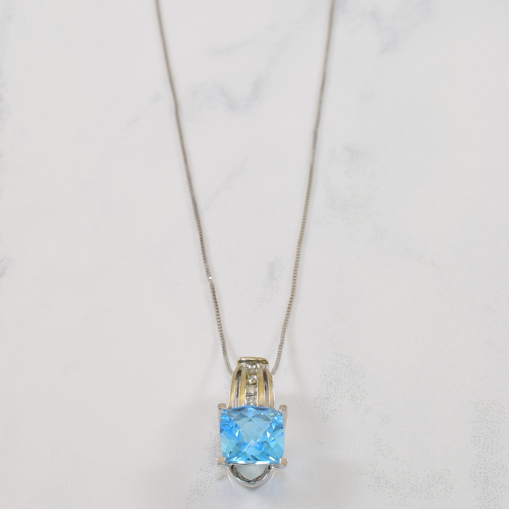 Blue Topaz & Diamond Necklace | 1.75ct, 0.05ctw | 18