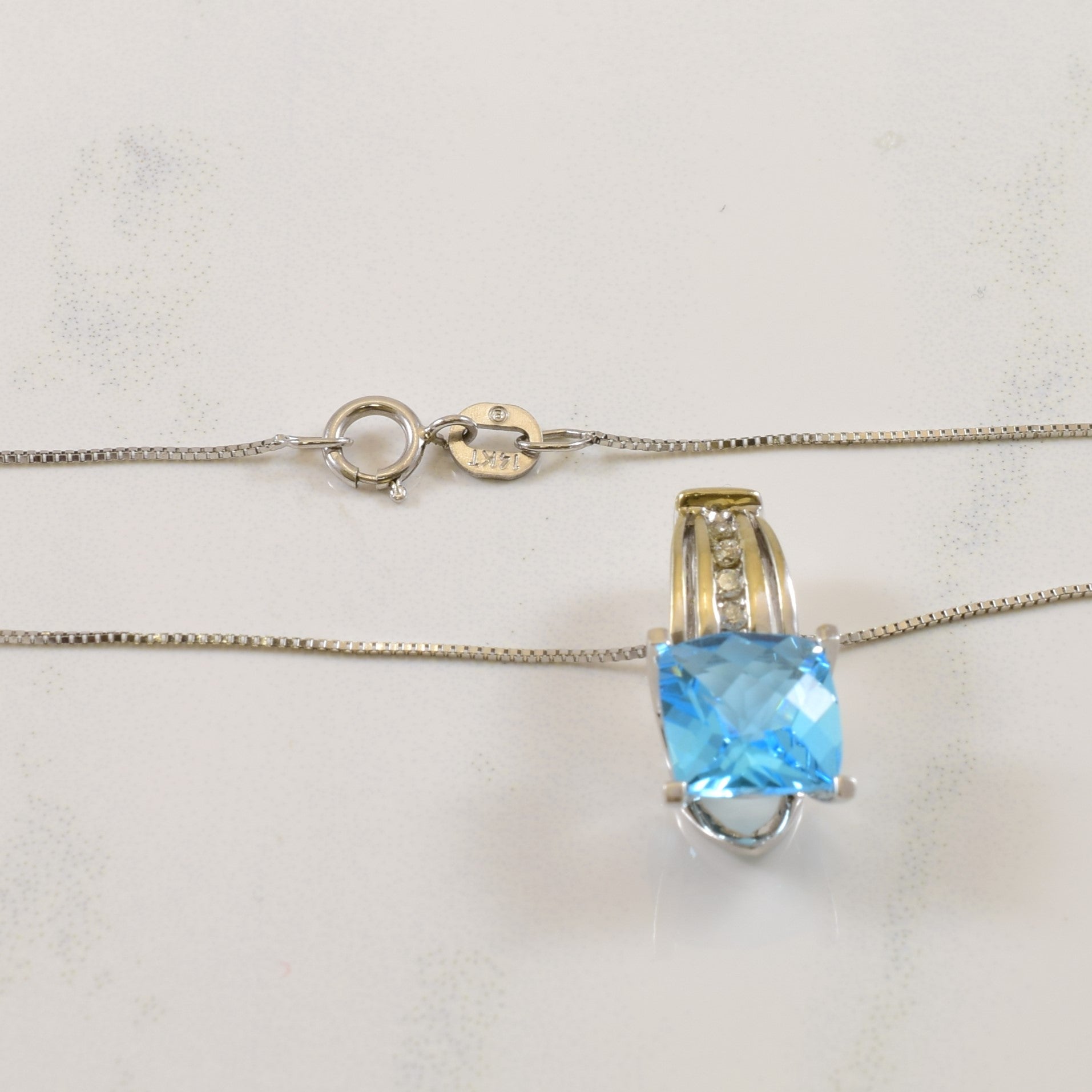 Blue Topaz & Diamond Necklace | 1.75ct, 0.05ctw | 18