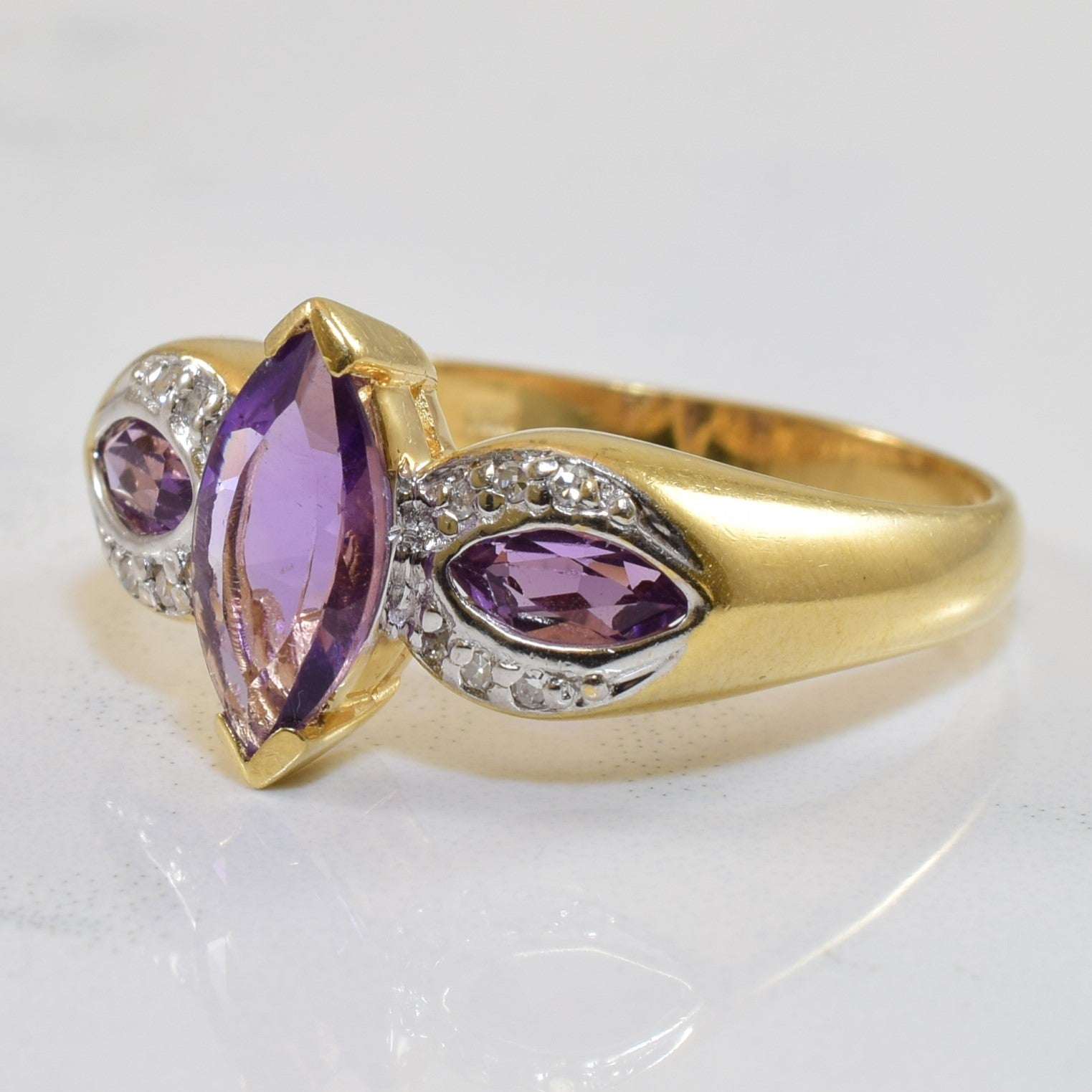 Marquise Amethyst & Diamond Ring | 1.00ctw, 0.06ctw | SZ 9 |