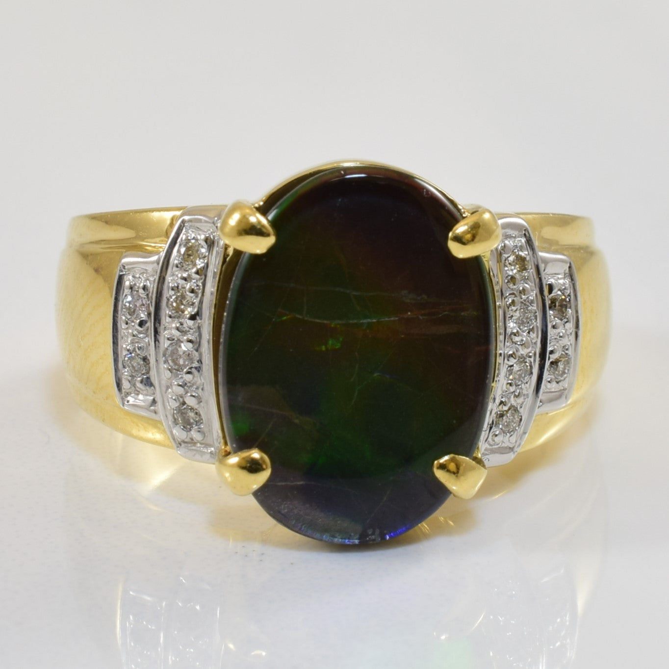 Oval Ammolite & Diamond Ring | 3.00ct, 0.06ctw | SZ 7 |