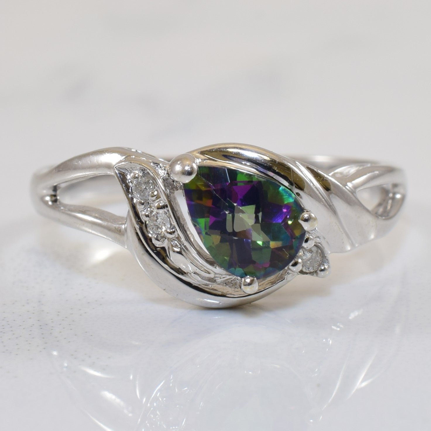 Mystic Topaz & Diamond Bypass Ring | 0.72ct, 0.03ctw | SZ 7.75 |