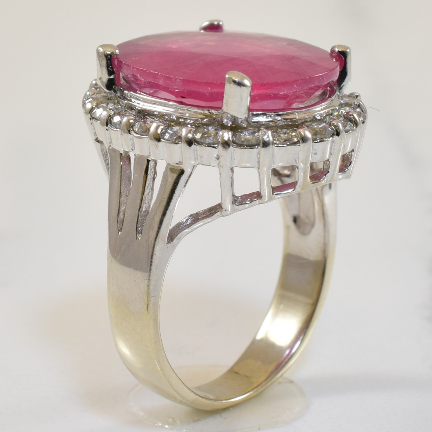Pink Sapphire & Diamond Halo Cocktail Ring | 6.28ct, 0.66ctw | SZ 5 |