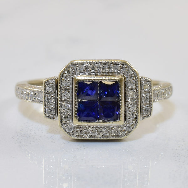 Quad Set Sapphire & Diamond Halo Ring | 0.48ctw, 0.18ctw | SZ 7.5 |