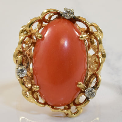 Coral & Diamond Bubble Halo Ring | 12.0ct, 0.12ctw | SZ 6.25 |