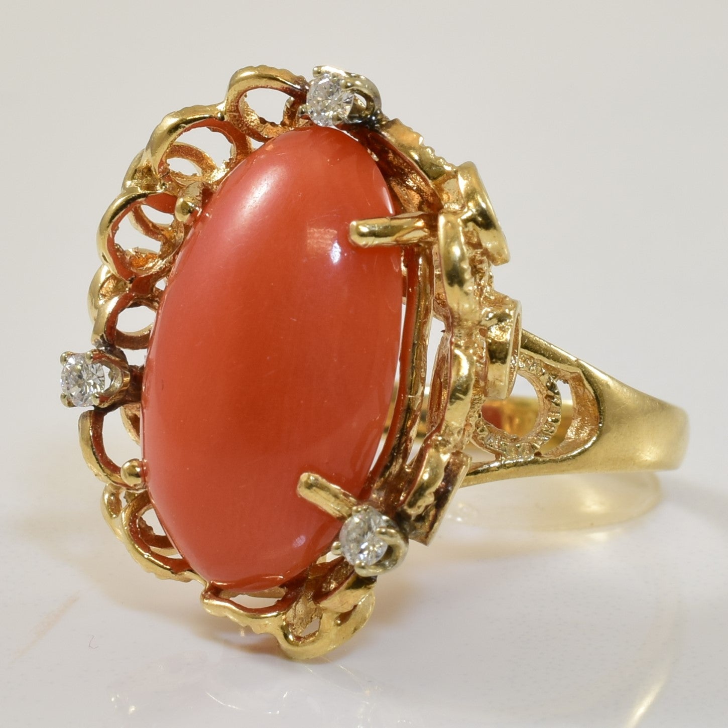 Coral & Diamond Bubble Halo Ring | 12.0ct, 0.12ctw | SZ 6.25 |