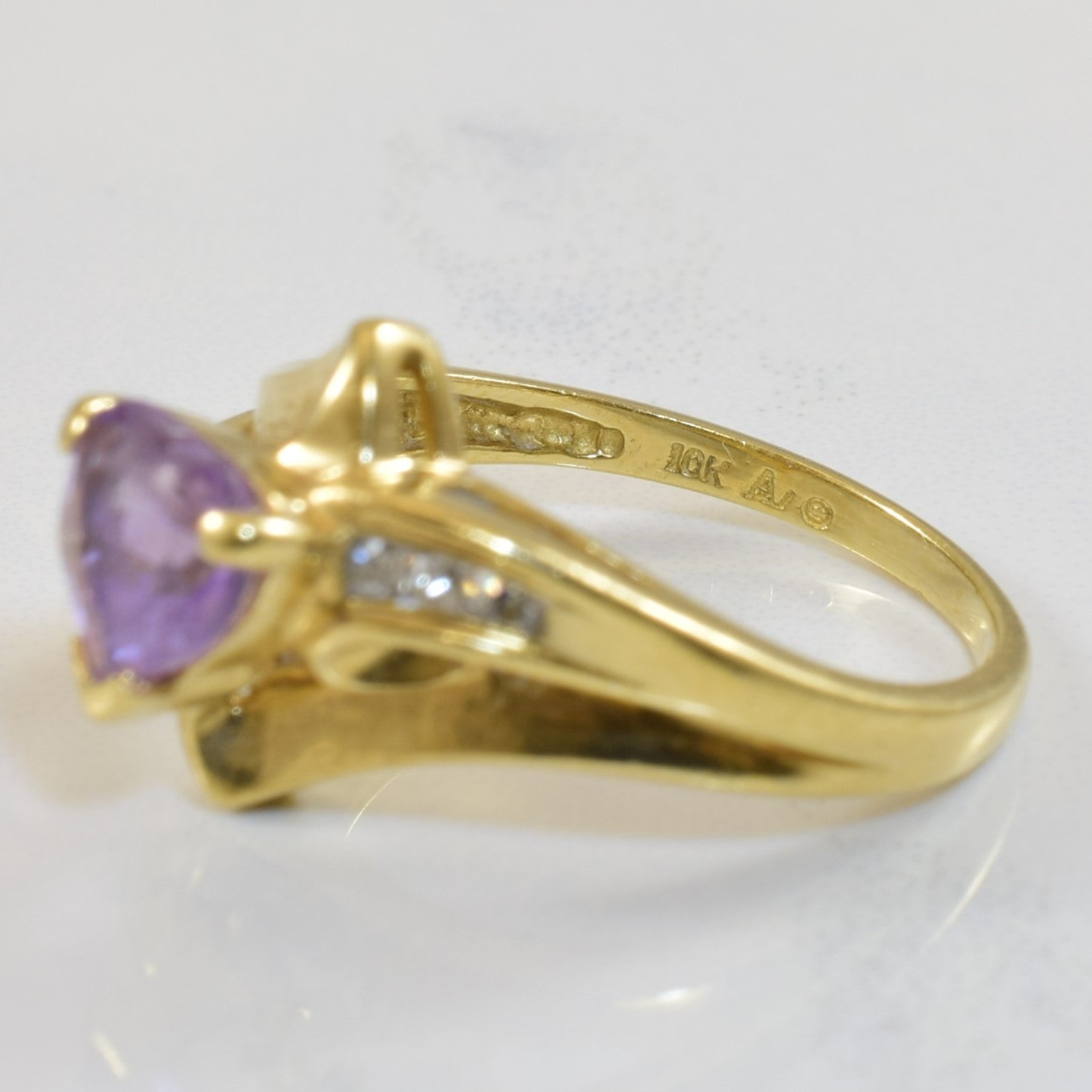 Heart Cut Amethyst & Diamond Bypass Ring | 0.80ct, 0.06ctw | SZ 5.25 |