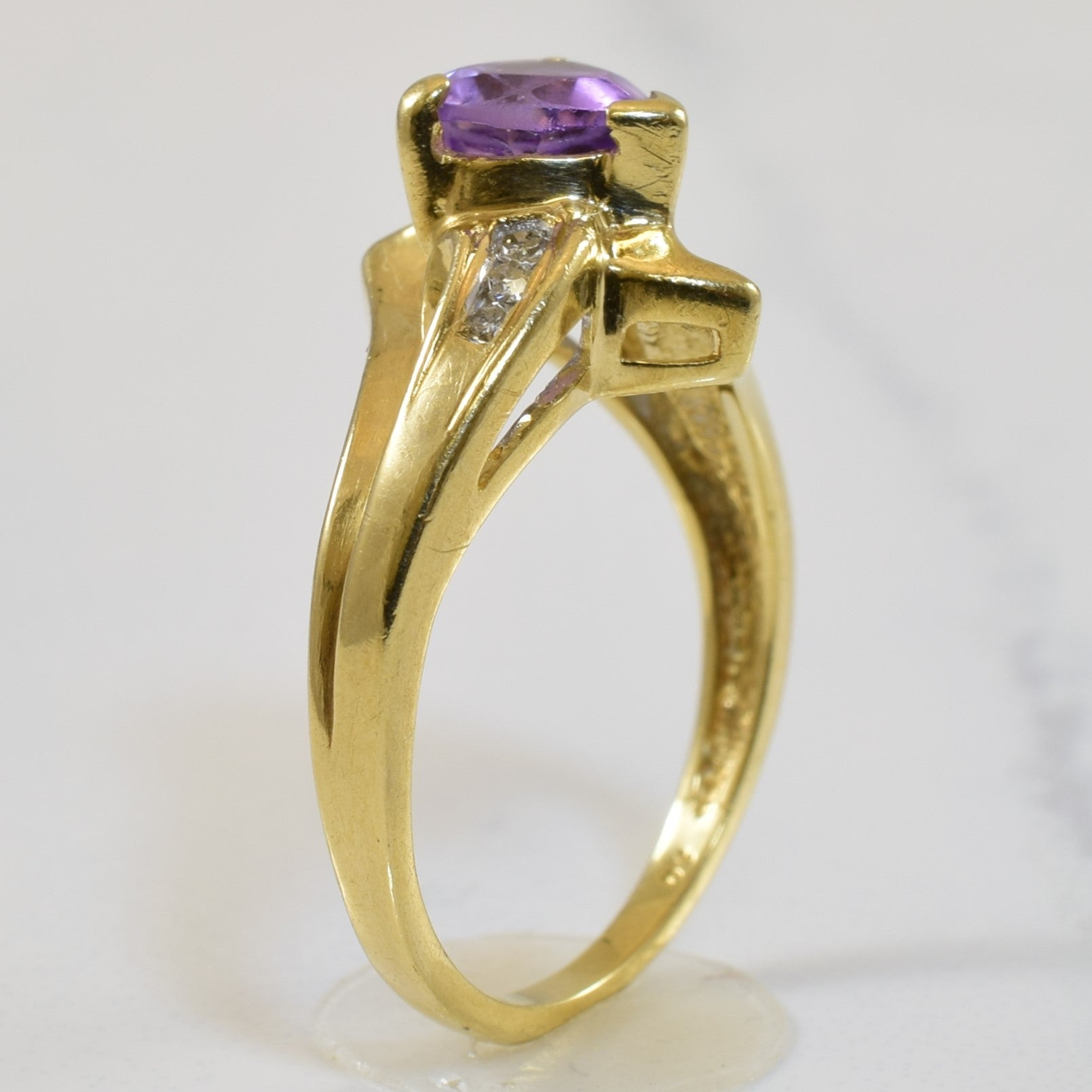 Heart Cut Amethyst & Diamond Bypass Ring | 0.80ct, 0.06ctw | SZ 5.25 |