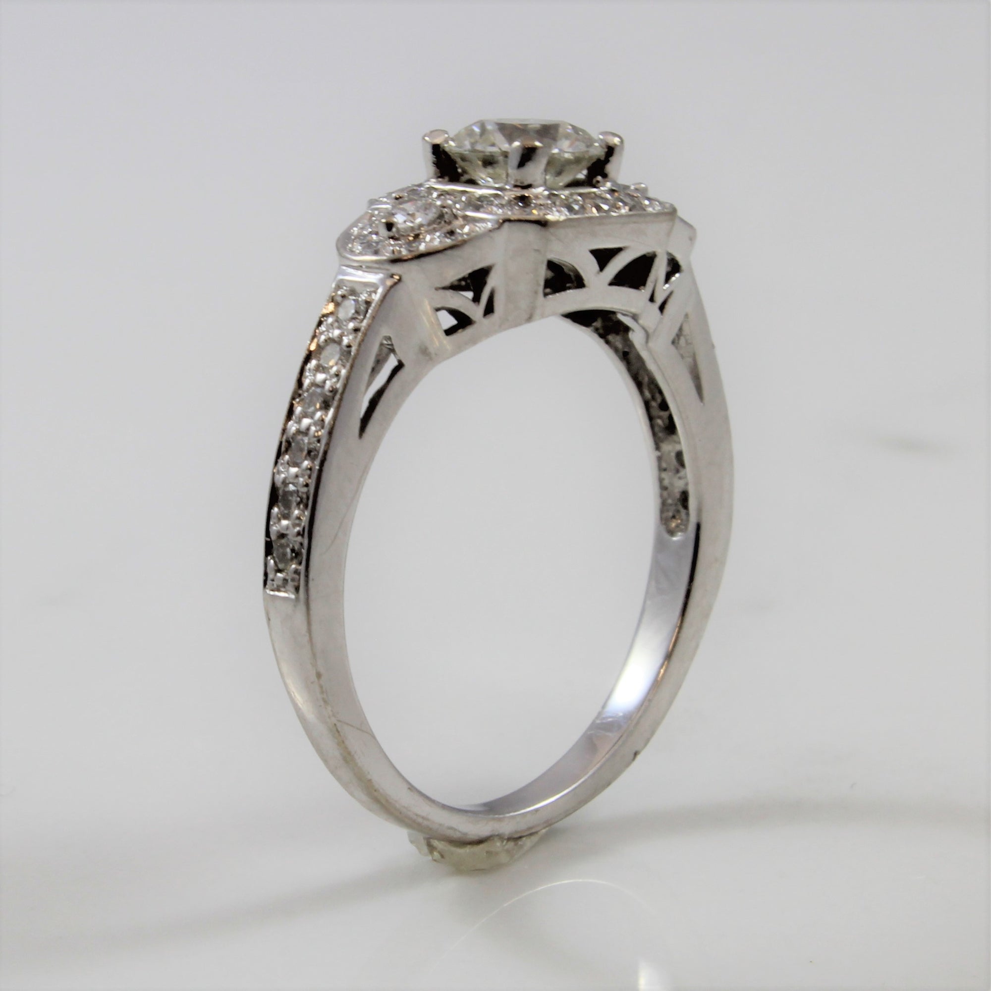 Three Stone Halo Diamond Ring | 1.01 ctw | SZ 6 |