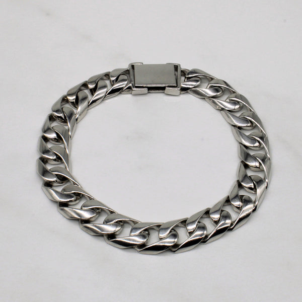 White Gold Cuban Chain Bracelet | 8.5