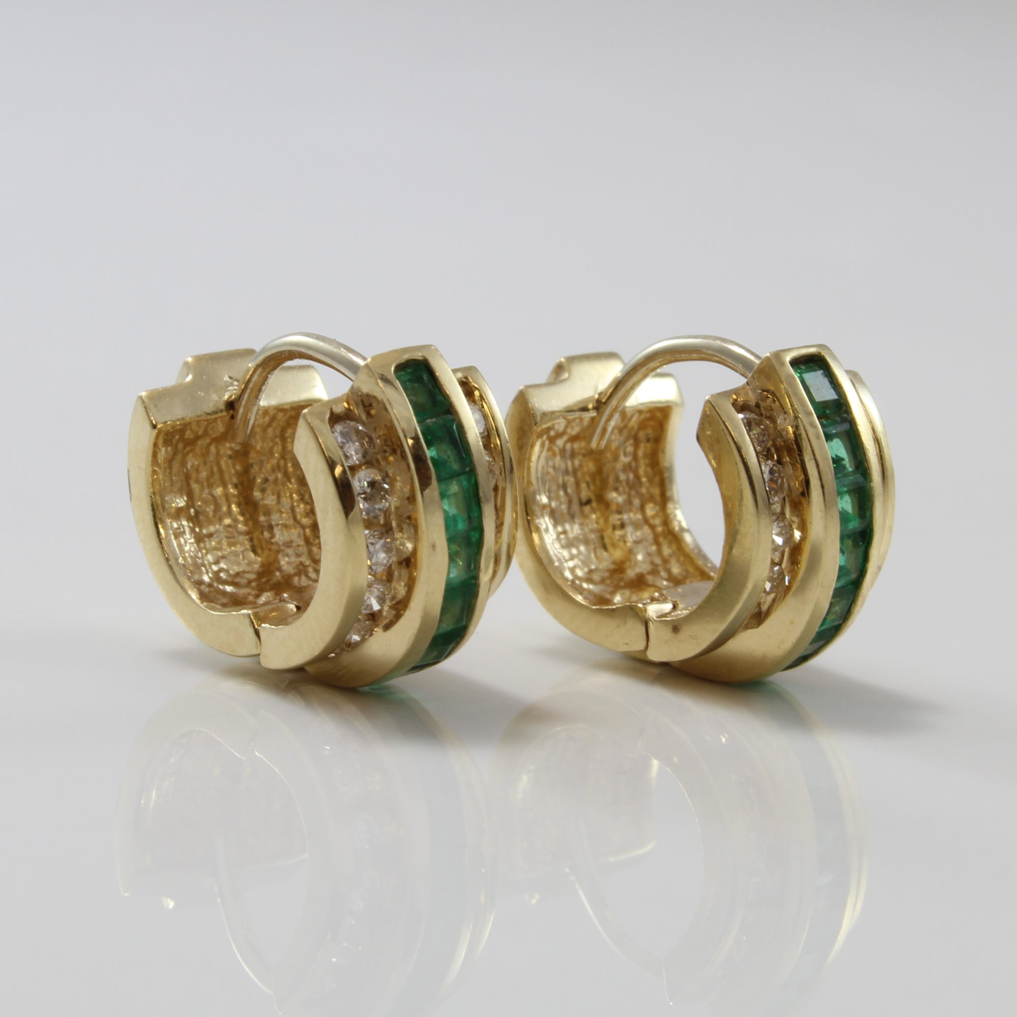 Emerald & Diamond Hoop Earrings | 0.64ctw, 0.48ctw |