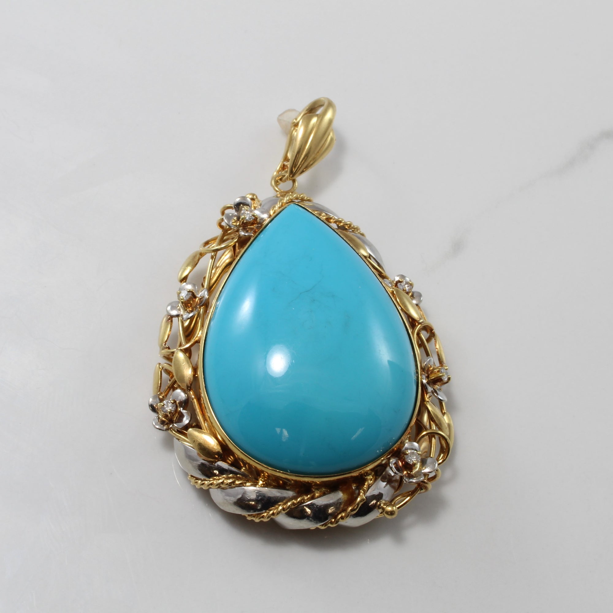 Cabochon Turquoise & Diamond Pendant | 70.00ct, 0.12ctw |