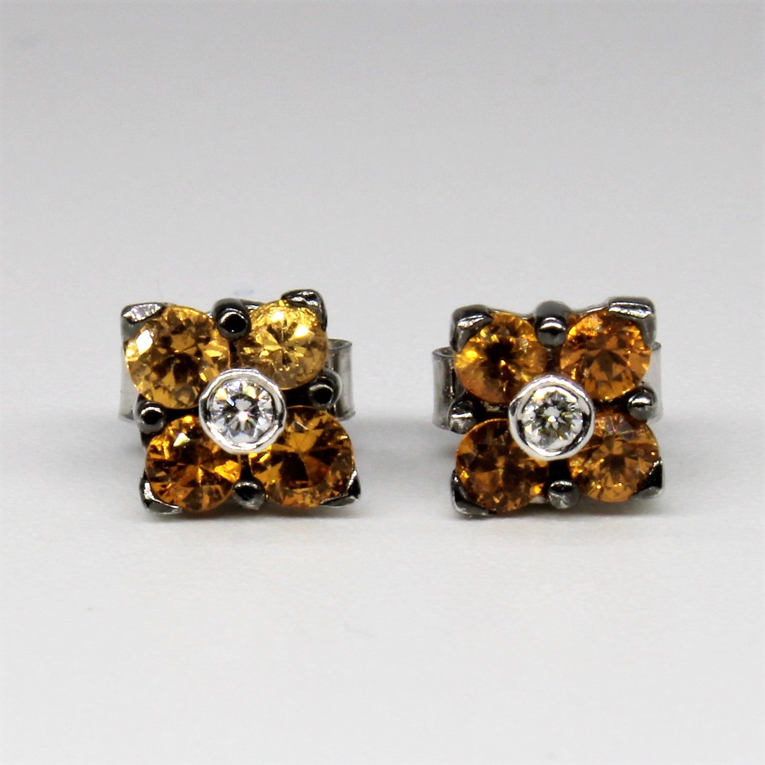 Yellow Sapphire & Diamond Stud Earrings | 0.40ctw, 0.03ctw |