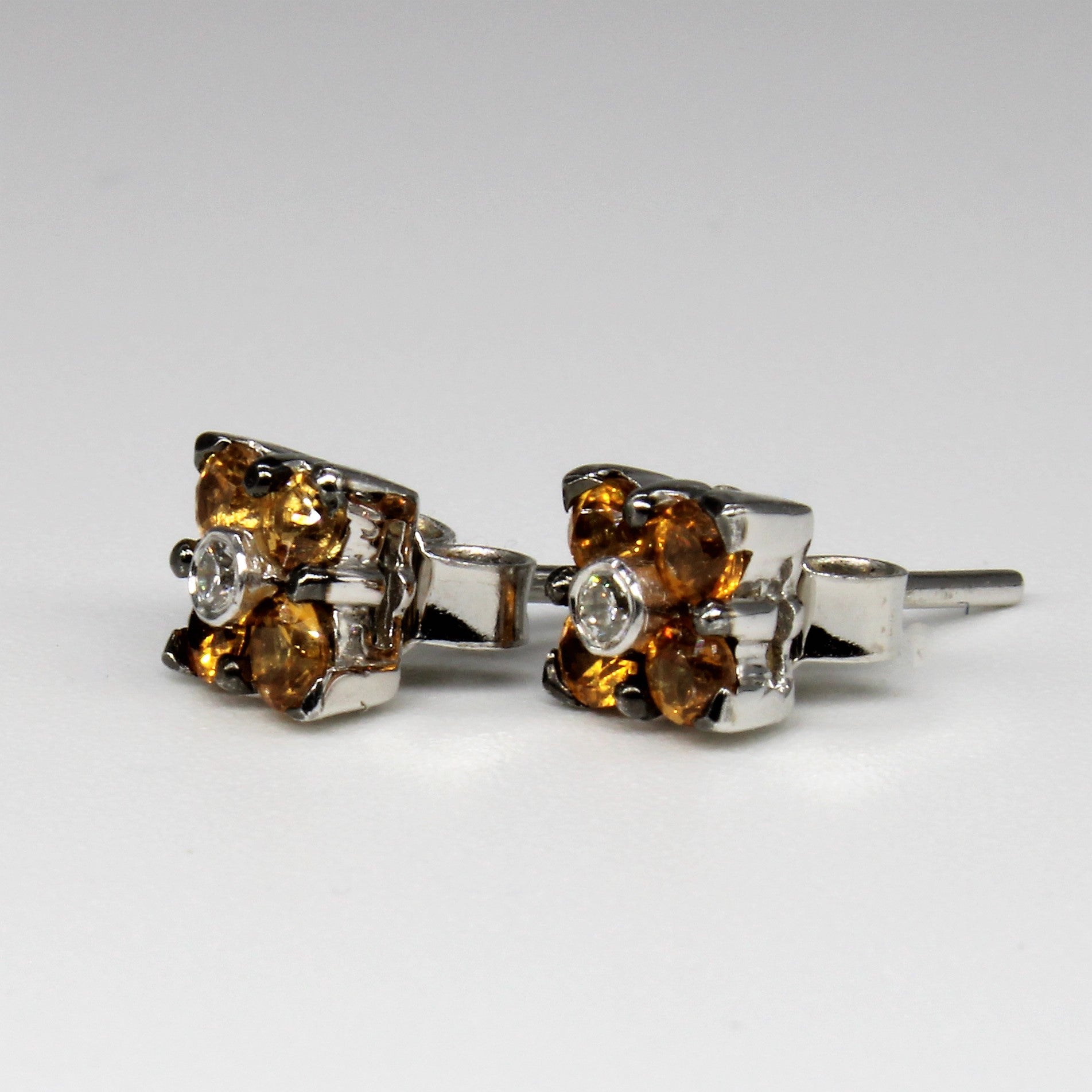 Yellow Sapphire & Diamond Stud Earrings | 0.40ctw, 0.03ctw |