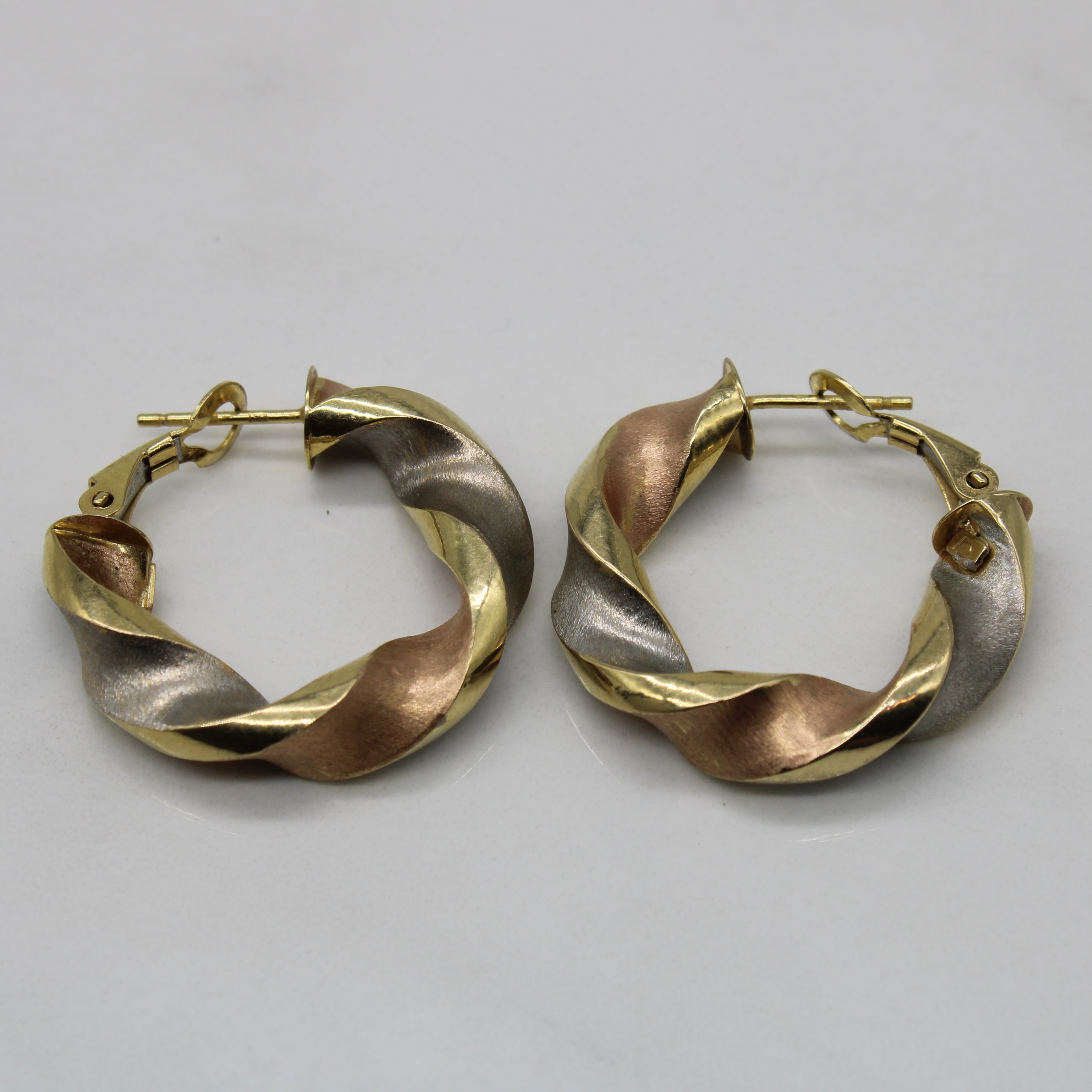 Tri Tone Twist Hoop Earrings |