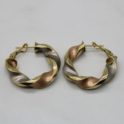 Tri Tone Twist Hoop Earrings |
