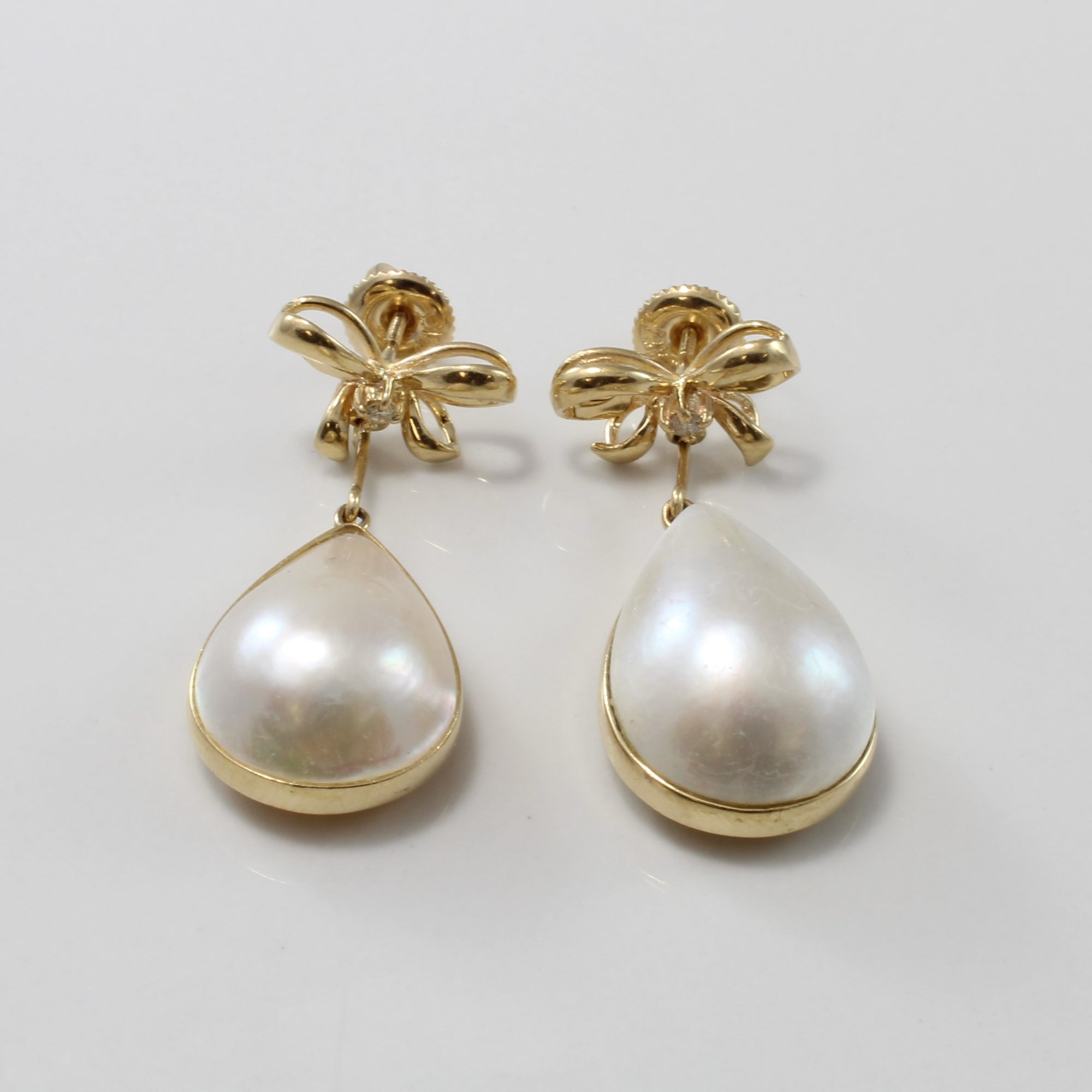 Mabe Pearl & Diamond Drop Bow Earrings | 0.05ctw, 16.00ctw |