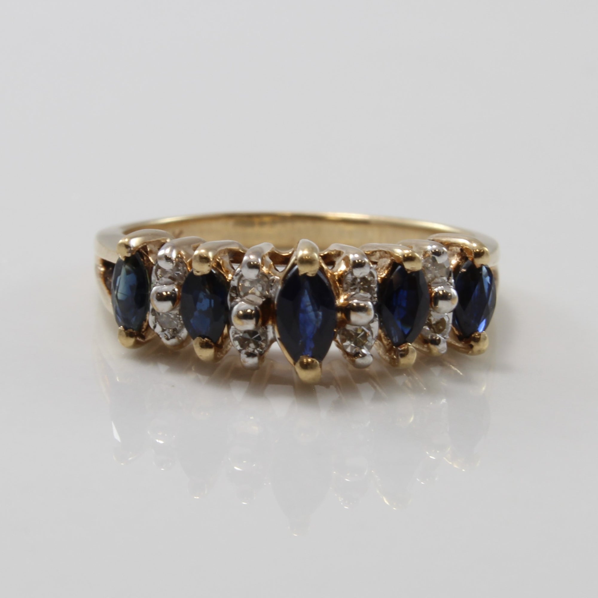 Alternating Blue Sapphire & Diamond Ring | 0.40ctw, 0.08ctw | SZ 6 |
