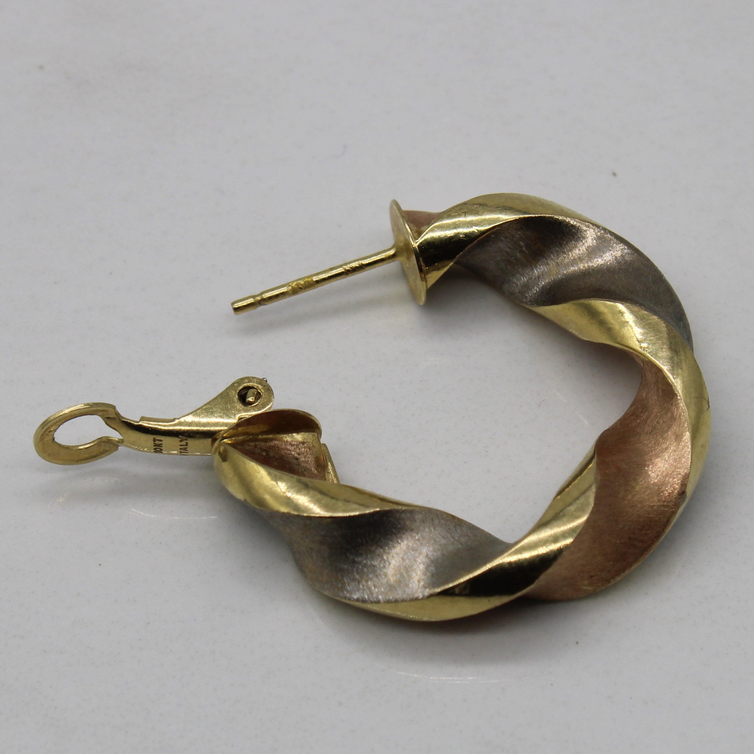 Tri Tone Twist Hoop Earrings |