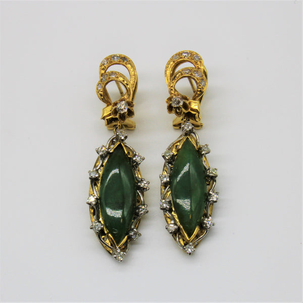 Early 1900s Jade & Diamond Drop Earrings | 4.40ct, 0.40ctw |