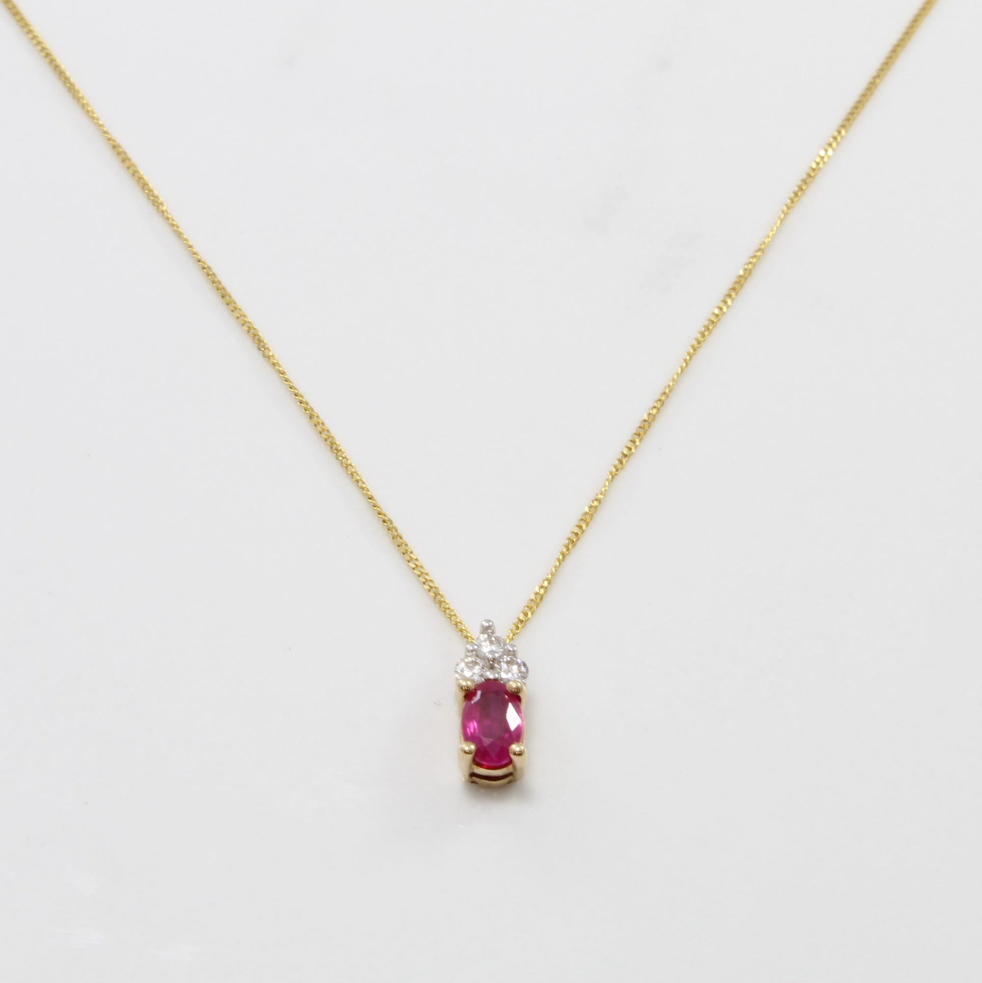 Oval Ruby & Diamond Accent Necklace | 0.10ctw, 0.50ct | 18
