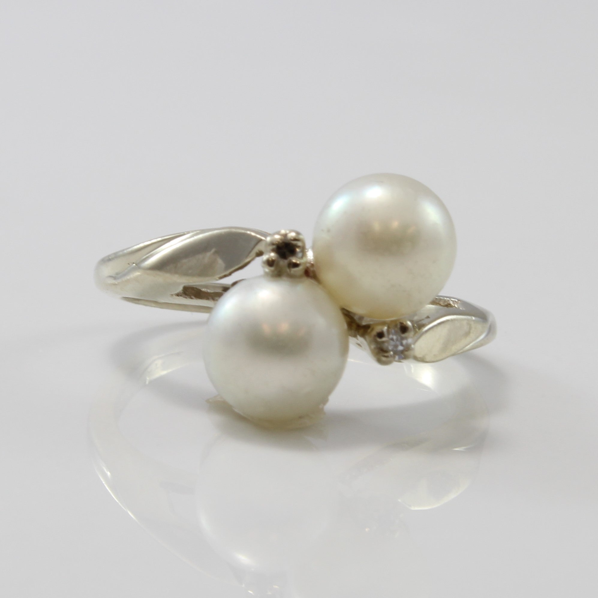 Two Pearl Bypass Ring | 0.02ctw, 3.60ctw | SZ 4.75 |