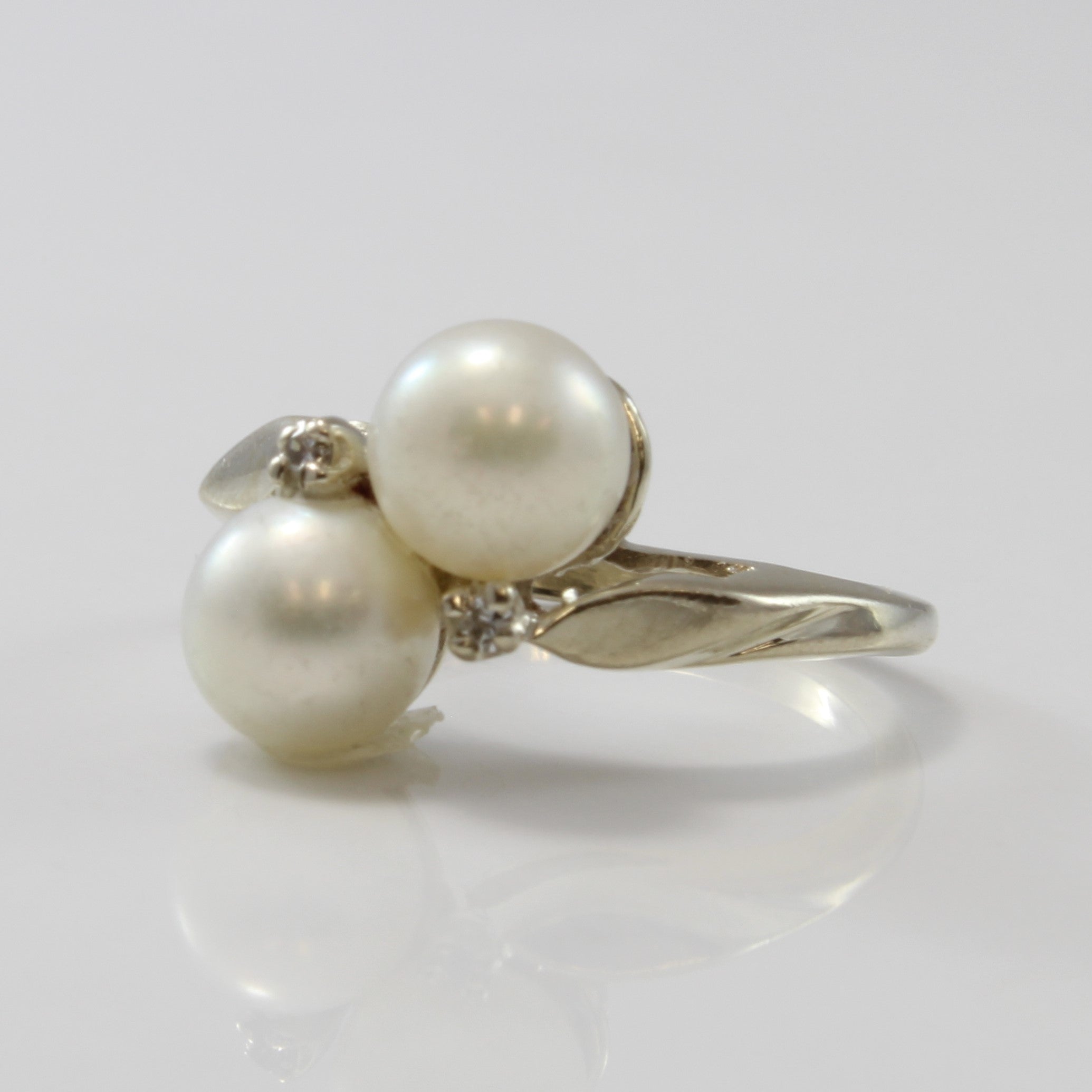 Two Pearl Bypass Ring | 0.02ctw, 3.60ctw | SZ 4.75 |