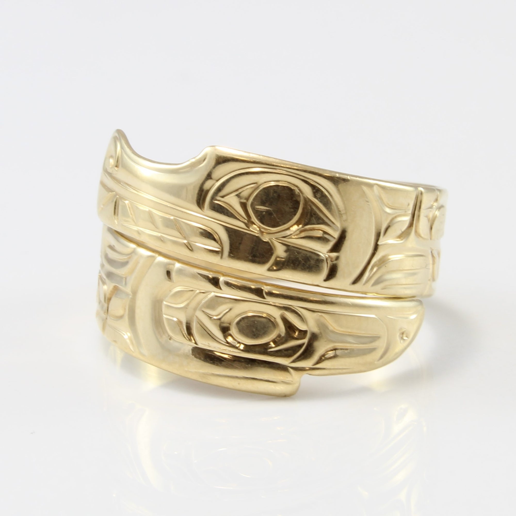 Indigenous Wolf & Raven Art Bypass Gold Ring | SZ 9 |