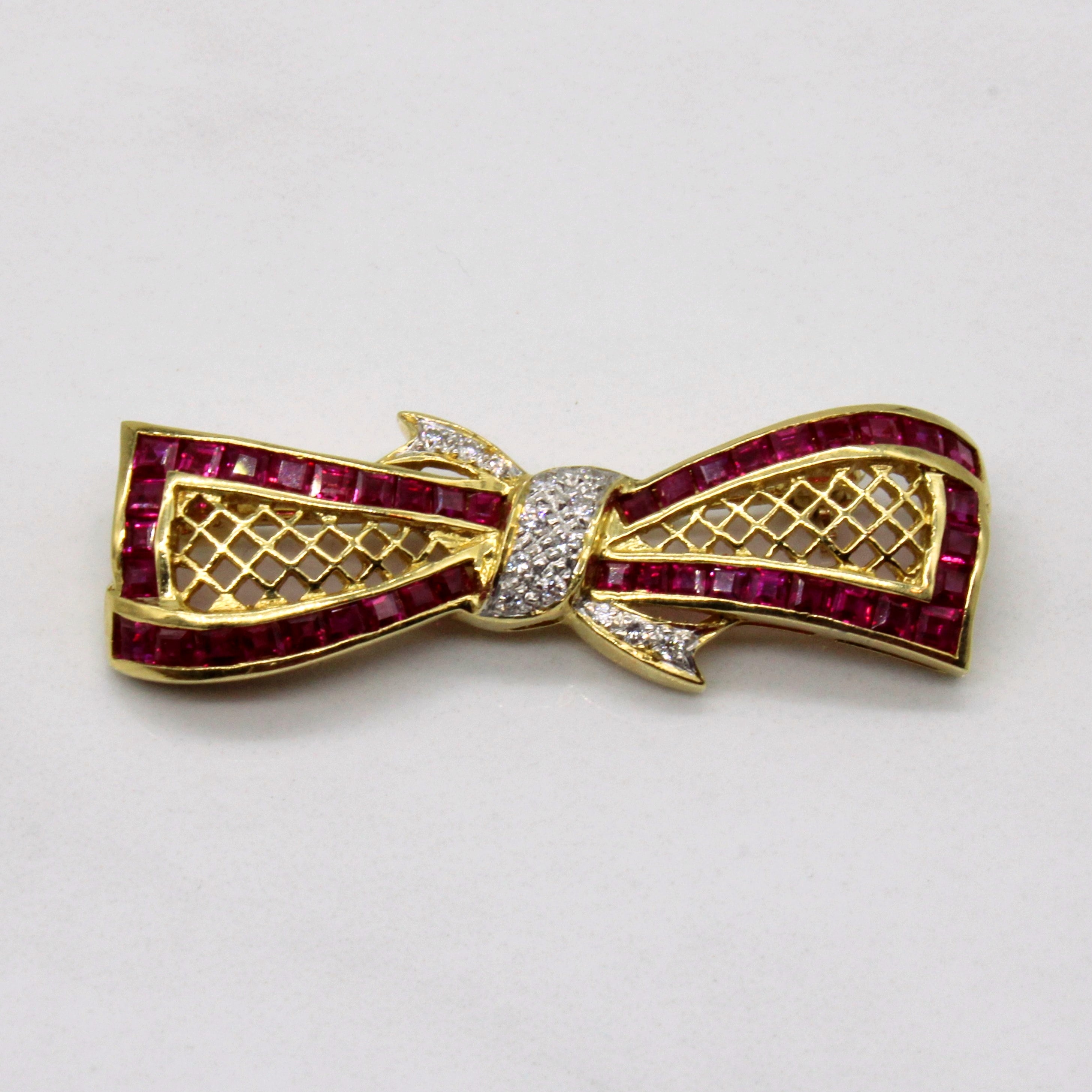 Ruby & Diamond Bow Brooch | 1.70ctw, 0.08ctw |