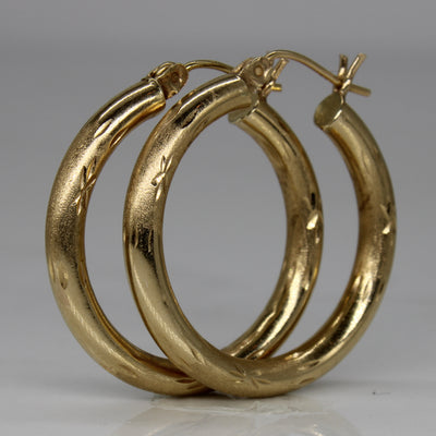 Yellow Gold Patterned Hoop Earrings |