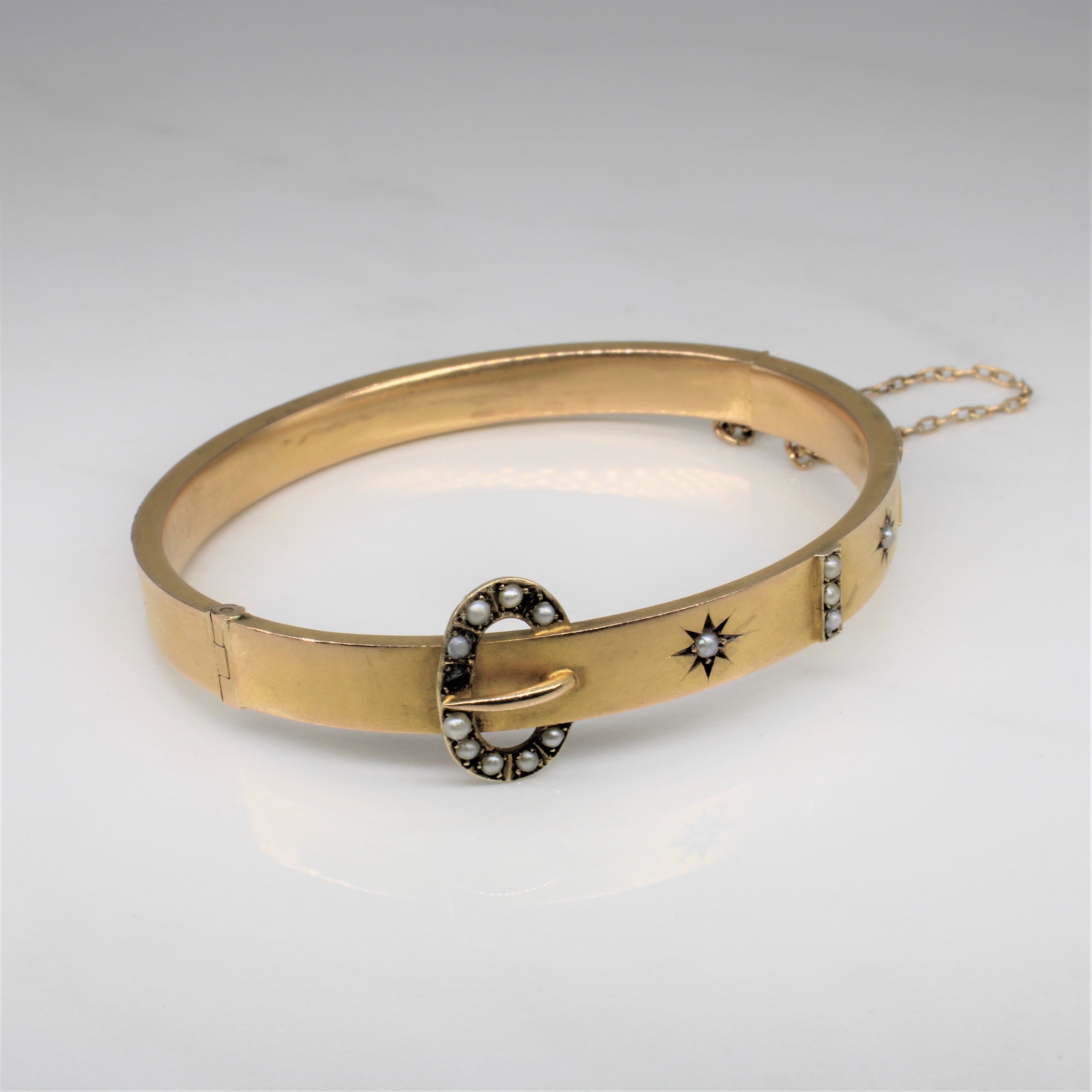 Edwardian Seed Pearl Belt Buckle Bangle | 7" |