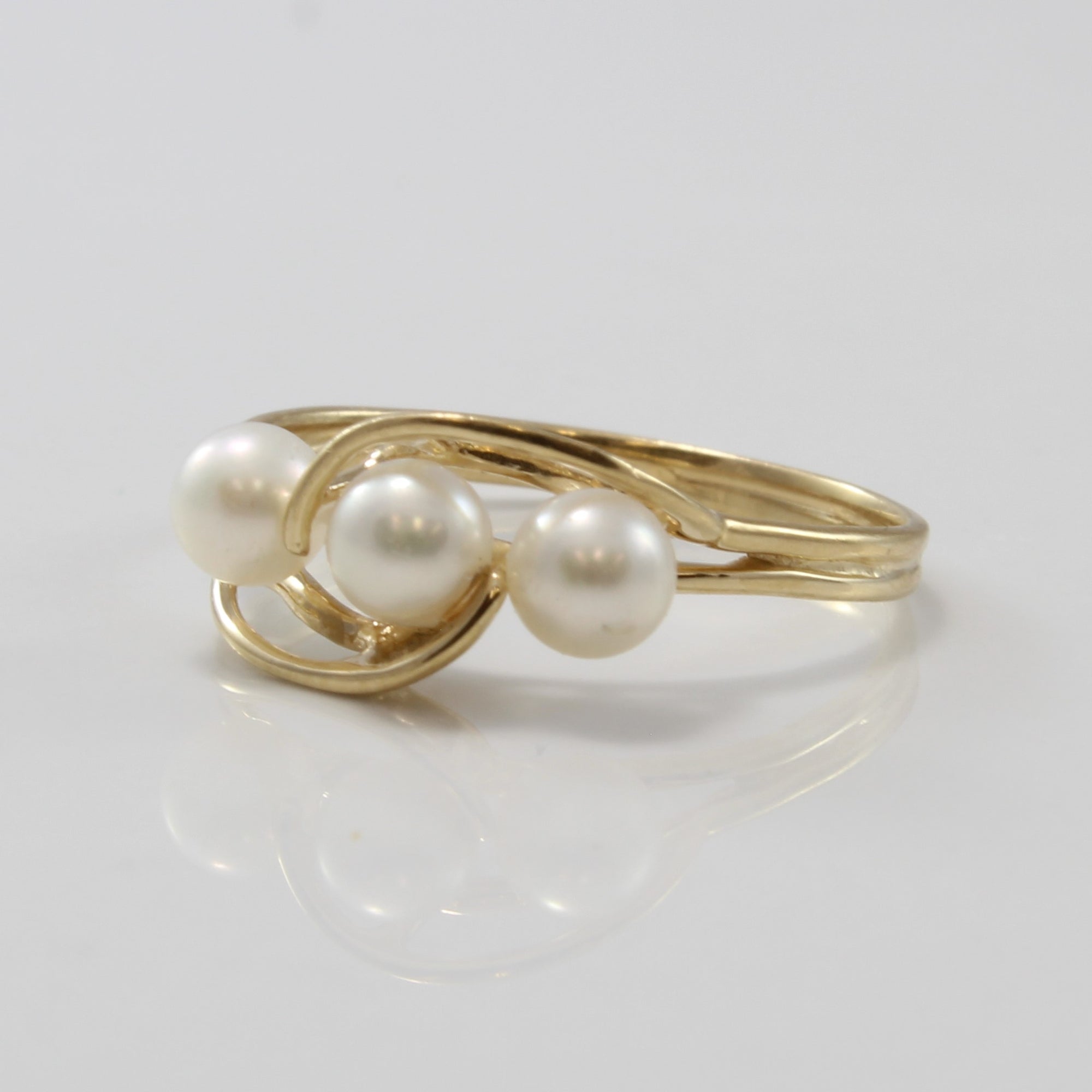 Three Pearl Bypass Ring | 1.35ctw | SZ 6.5 |